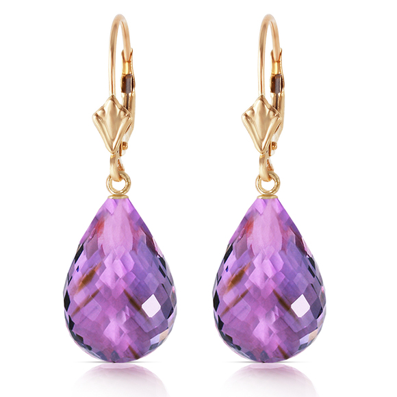 14K. GOLD LEVERBACK EARRING WITH BRIOLETTE AMETHYSTS (Yellow Gold) - Picture 3 of 3